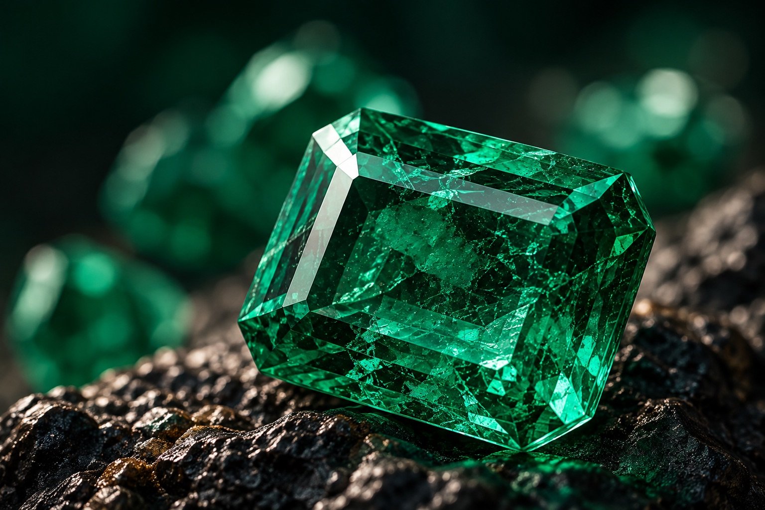 Natural emerald, macro photograph